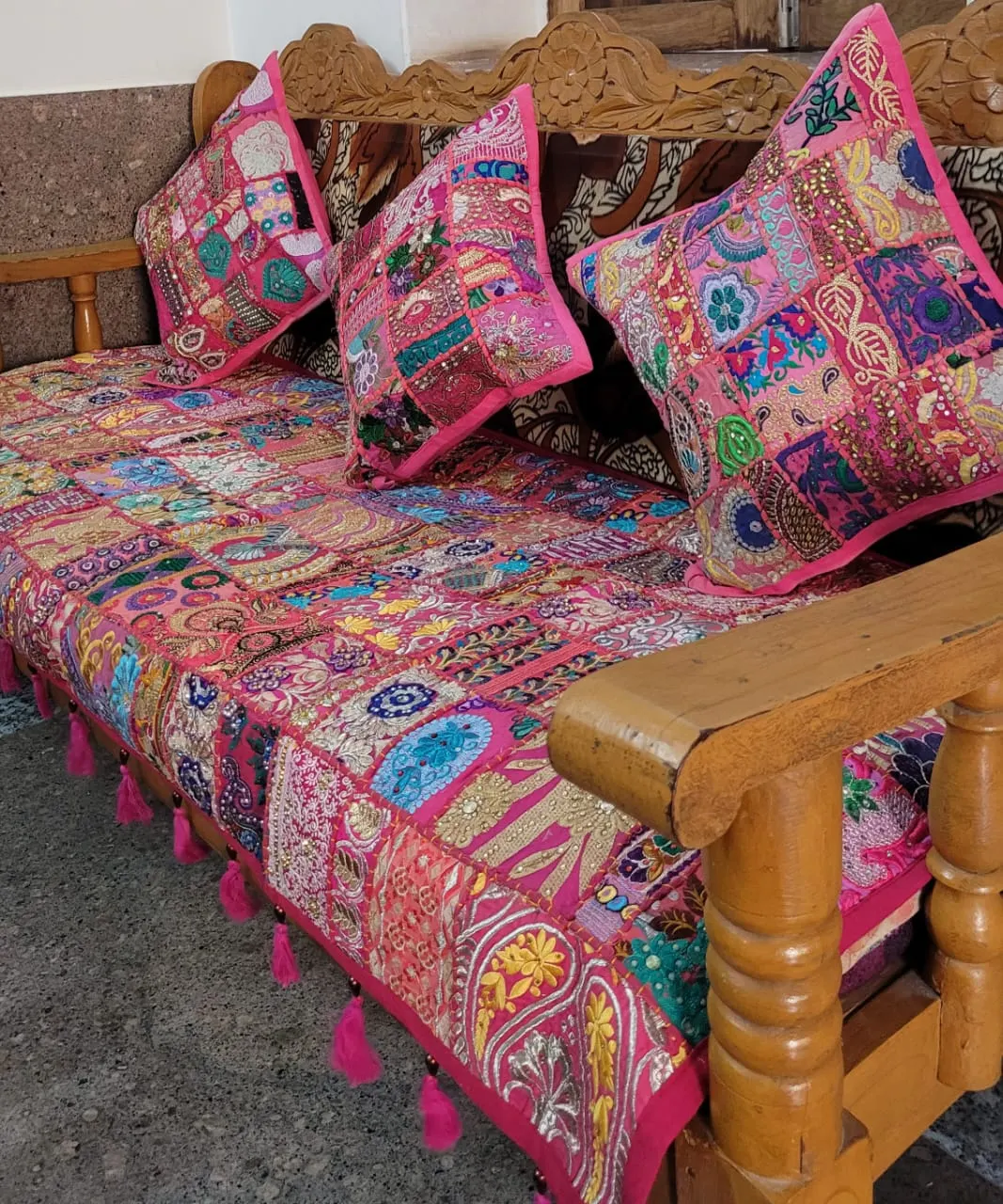 Famous Banjara Work Exclusive Handmade Sofa throw with cushion covers with  colo