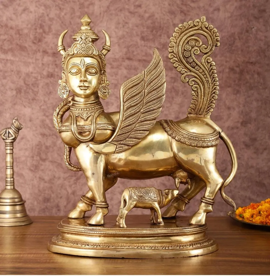 Exquesite Brass Kamdhenu with Calf